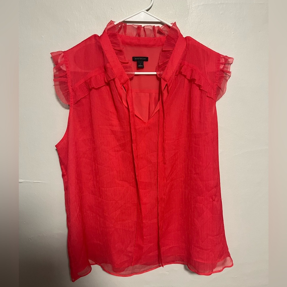 Ann Taylor Pink Sleeveless Ruffle Blouse